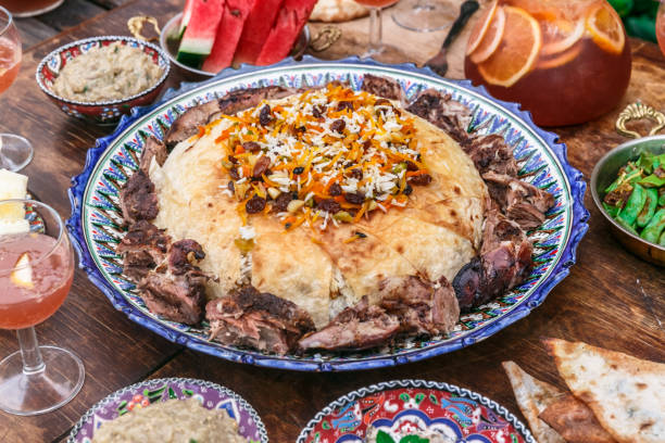 istock Iranian pilaf with tahdig and lamb close view 1179218029