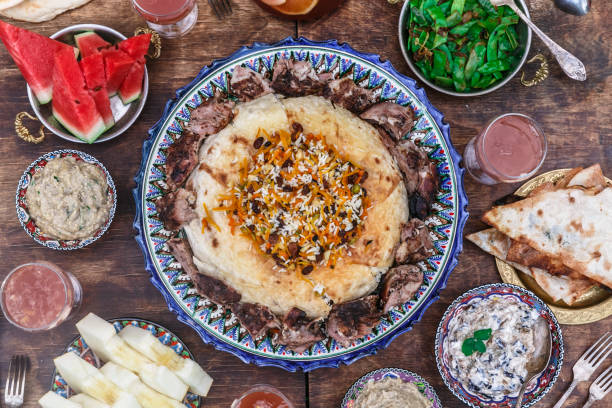 istock Iranian pilaf with tahdig and lamb close view 1179218031