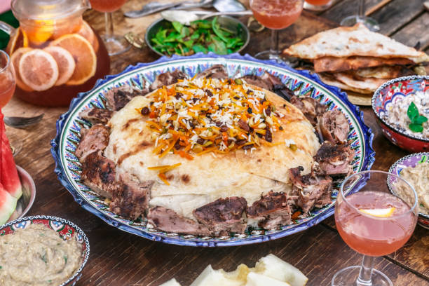 istock Iranian pilaf with tahdig and lamb close view 1179218034