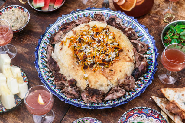 istock Iranian pilaf with tahdig and lamb close view 1179218036