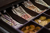 Czech crowns of various denominations in a cash drawer1