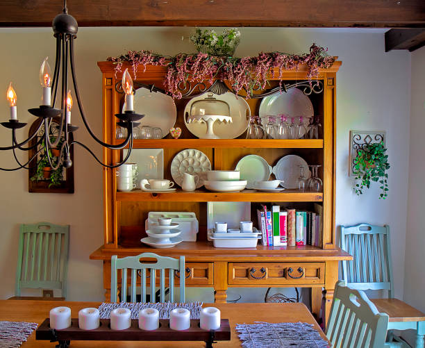 istock Country Kitchen with Large Open Oak Hutch 1179222006