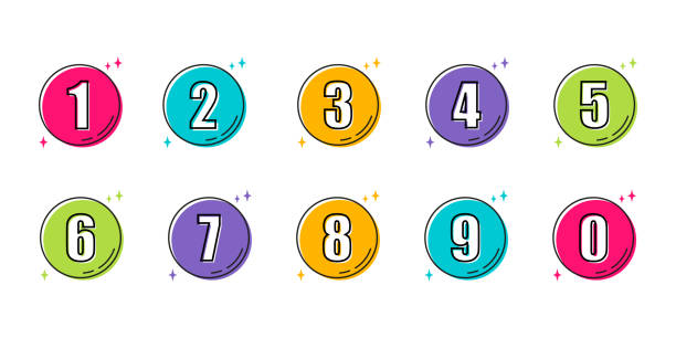 ilustraciones, imágenes clip art, dibujos animados e iconos de stock de conjunto de iconos de números de colores en plano - one two three four