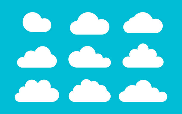 set of clouds on a blue background in flat style, vector set of clouds on a blue background in flat style, vector illustration cumulus clouds drawing stock illustrations
