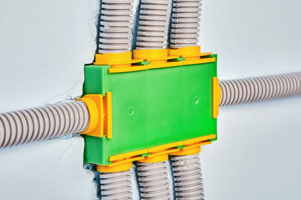 istock Junction box on eight ways with the conduit. 1179231136
