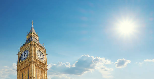 istock Big Ben Clock Tower in London, UK, on a bright day, panoramic image 1179232619