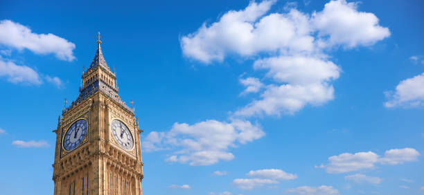istock Big Ben Clock Tower in London, UK, on a bright day, panoramic image 1179232883
