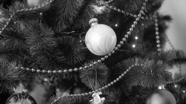 istock Black and white image of beautiful decorated Christmas tree 1179235067