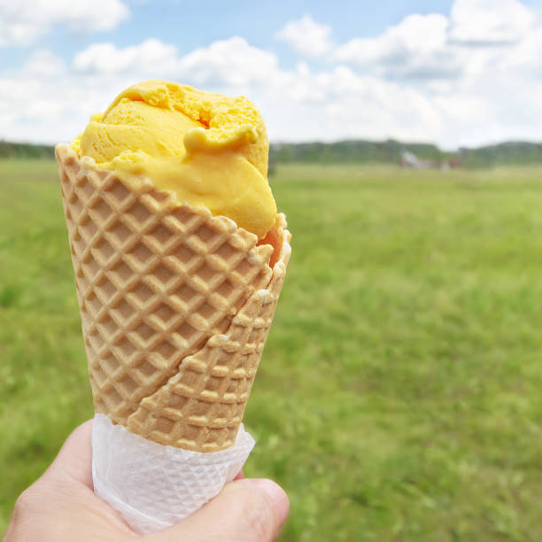 istock Ice cream in a waffle cone, in hand 1179245379