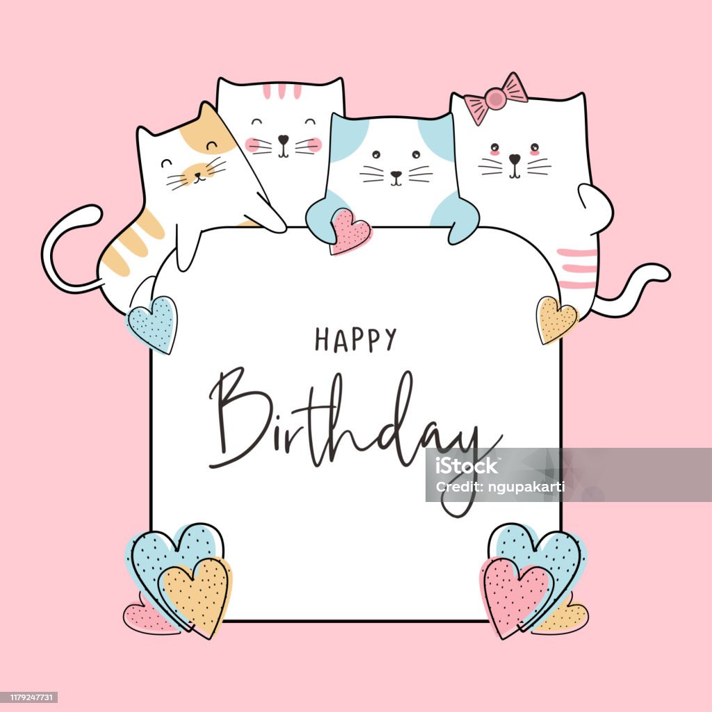 cubo lotería Retener Birthday Celebration Card Design With Cute Baby Cats Drawing Funny Happy  Decoration For Kids And Children Anniversary Banner Background And Flyer  Template Vector Illustration Pastel Colors Stock Illustration - Download  Image Now -