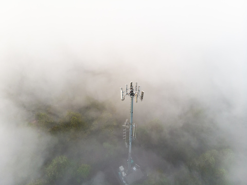 Aerial perspective of Rich Mountain on the North Carolina, Tennessee state line on a foggy morning.