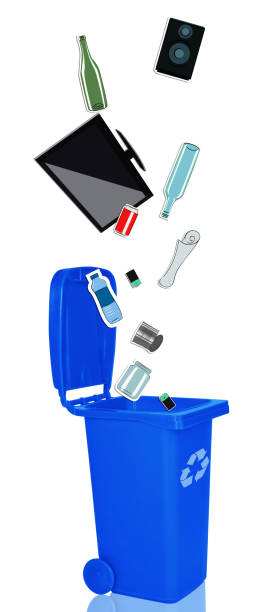 istock Closeup of blue recycle bin with open lid and recyclable materials 1179260449