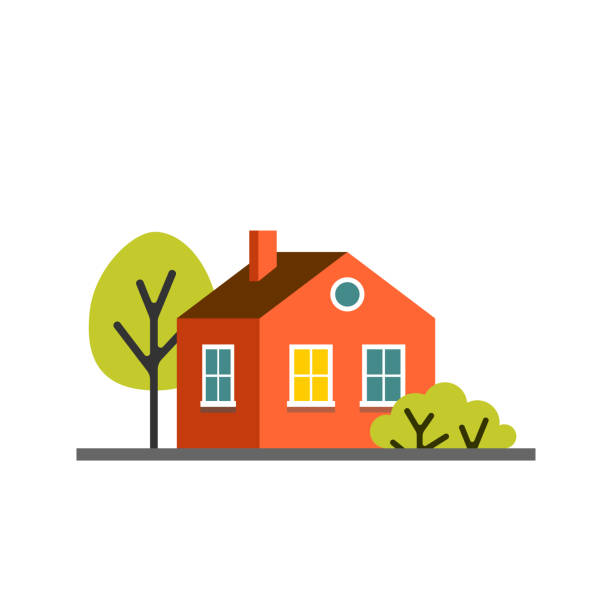 ilustrações de stock, clip art, desenhos animados e ícones de small cartoon red orange house with trees, isolated vector illustration - red cottage small house