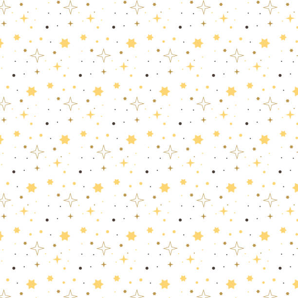 wzór gwiazd na białym tle. tło wakacyjne. złote, żółte, czarne gwiazdy na białym tle - star pattern stock illustrations