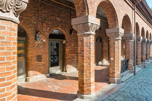 Stock photograph of the Bazaar (Basarene) arcade in downtown Oslo Norway on a sunny day.