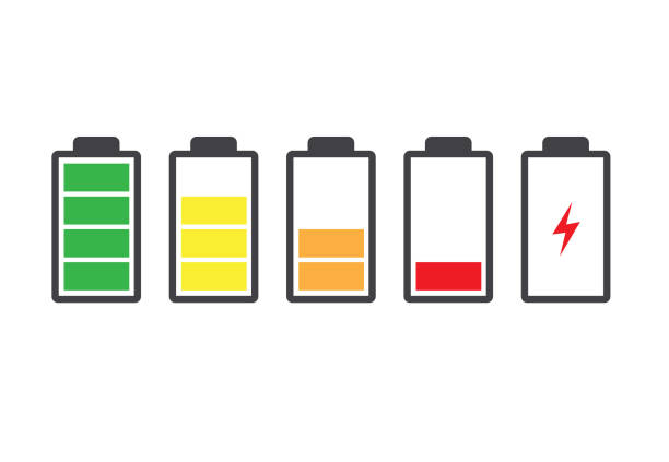 illustrations, cliparts, dessins animés et icônes de icône d'indicateur de charge de batterie. illustration de vecteur. sur fond blanc - batterie