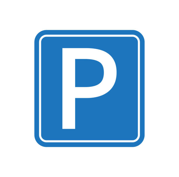 주차 도로 표지판입니다. 자동차 주차 장소. 벡터 그림입니다. - parking sign letter p sign symbol stock illustrations