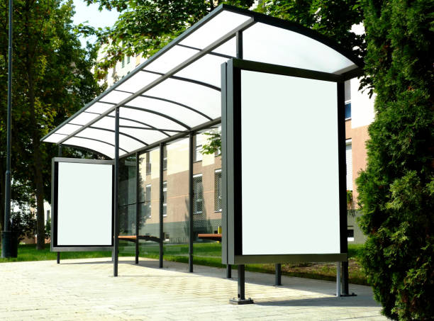 image collage of bus shelter with bright ad copy space