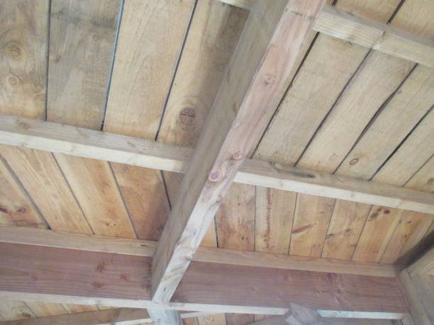 istock Wooden frame of a cabin  Roofing 1179284156