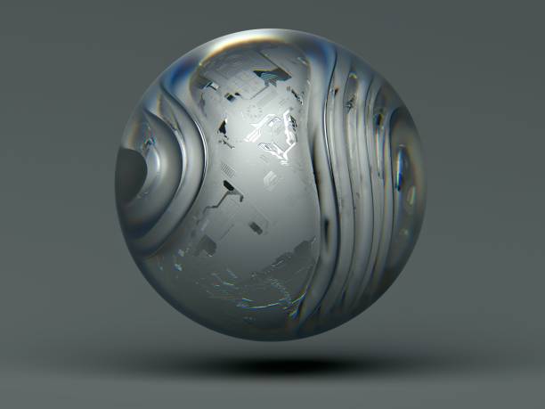 istock 3d render of abstract aluminum metal ball or sphere with abstract microchips pattern and organic cured lines in glossy material on dark grey background 1179287550