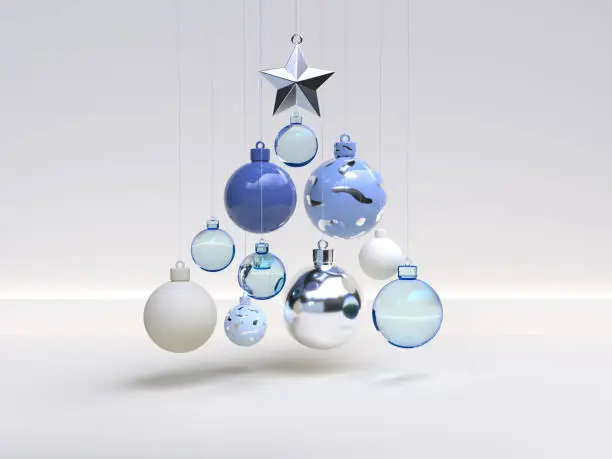 Photo of white scene wall floor blue christmas objects decoration 3d rendering