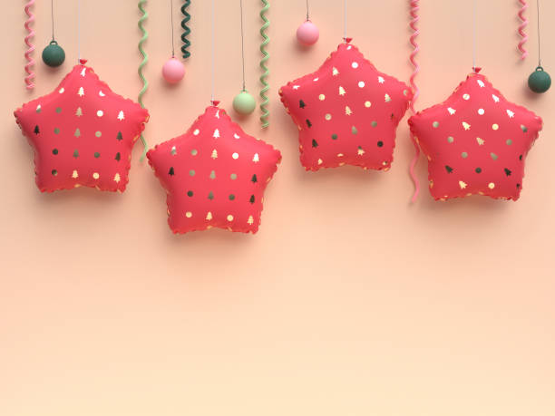 red gold balloon hanging yellow wall 3d rendering christmas concept