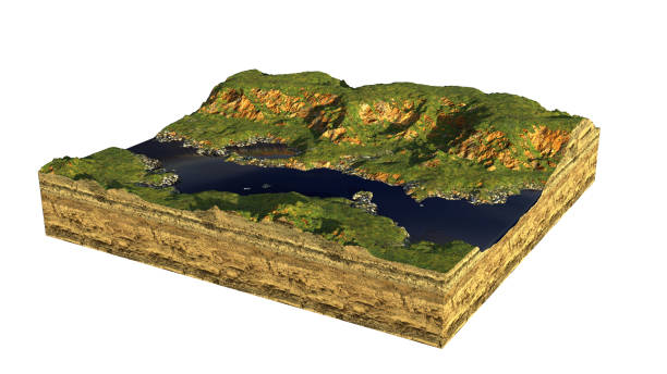 istock cross section of ground with hills, river and meadows (3d illustration, isolated on white background) 1179293485