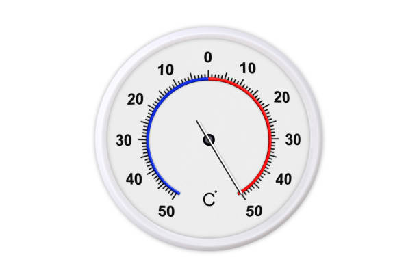 istock Celsius scale thermometer for measuring weather temperature.  Thermometer isolated on white background. Ambient temperature plus 50 degrees 1179297373