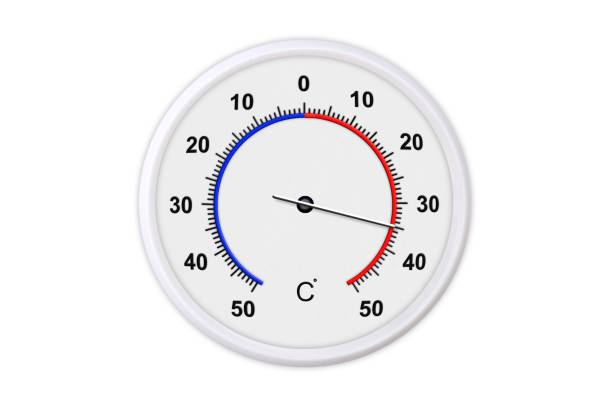 istock Celsius scale thermometer for measuring weather temperature.  Thermometer isolated on white background. Ambient temperature plus 35 degrees 1179297374