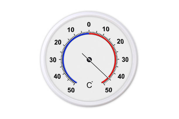 istock Celsius scale thermometer for measuring weather temperature.  Thermometer isolated on white background. Ambient temperature plus 45 degrees 1179297404