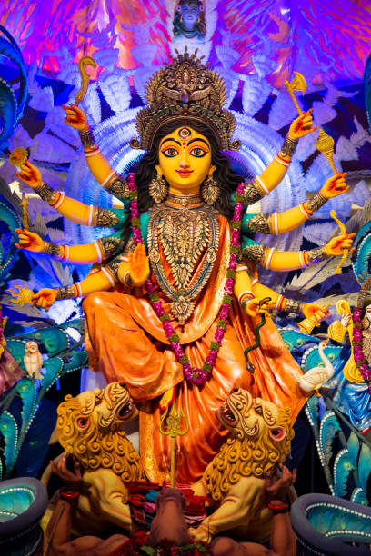 Durga puja festival in kolkata , 2019 Hindu goddess Durga big idol for Durga puja festival in kolkata, West Bengal , 2019 durga stock pictures, royalty-free photos & images
