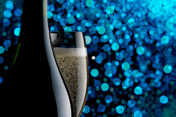 3D Rendering of champagne bottle and glass. 3D Rendering Isolated on white.