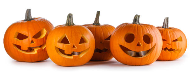 istock Halloween Pumpkins on white 1179307494
