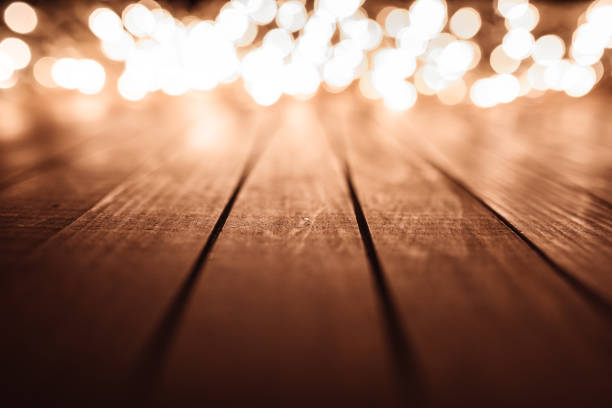 christmas light on plank wood