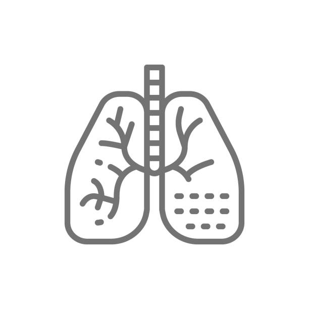 lungenkrankheit linie symbol. isoliert auf weißem hintergrund - inhaling human lung problems anatomy stock-grafiken, -clipart, -cartoons und -symbole