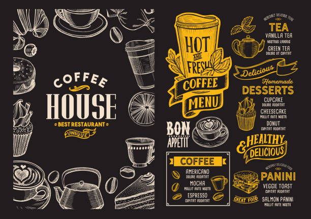 szablon menu napojów kawowych do restauracji z doodle ręcznie rysowane grafiki. - chef food cooking sandwich stock illustrations