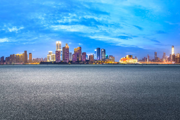 istock Sunset cityscape and empty asphalt road in Chongqing 1179317877