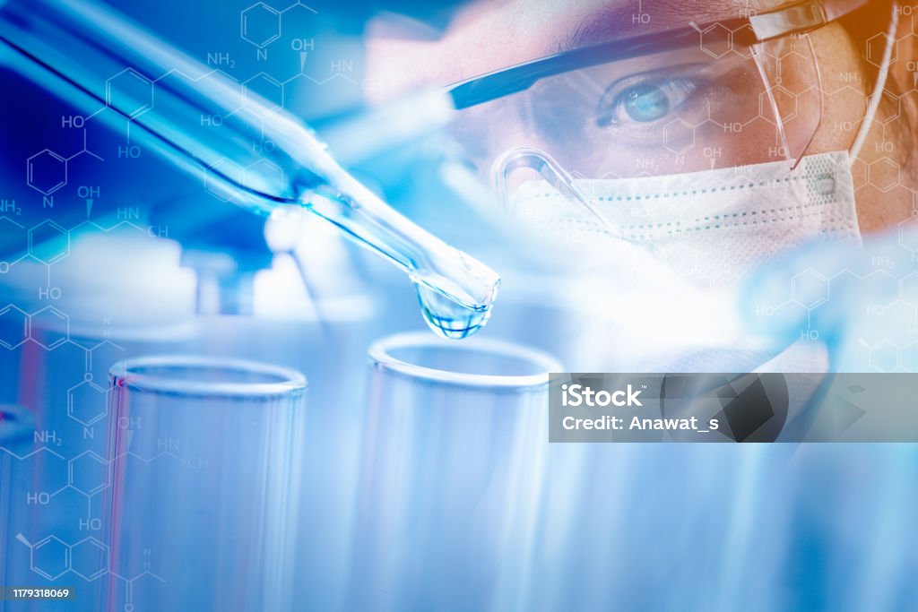 double exposure scientists and scientific equipment In the laboratory,Laboratory research concept.science background.biotechnoloy research concept. Laboratory Stock Photo