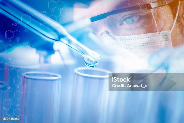 Double Exposure Scientists And Scientific Equipment In The Laboratorylaboratory Research Conceptscience Backgroundbiotechnoloy Research Concept Stock Photo - Download Image Now