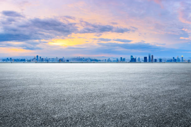 istock Sunset cityscape and empty asphalt road in Chongqing 1179319008