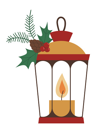 Vector lantern with candle isolated on white background. Cute funny illustration of new year symbol. Christmas flat style picture for decorations or design.