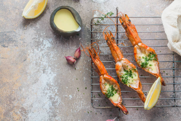istock Grilled shrimps served with sauce and crusty bread 1179332049