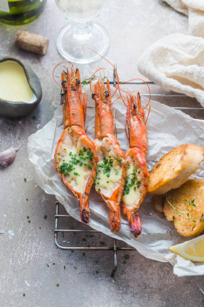 istock Huge grilled prawns with garlicy bread and sauce 1179332071