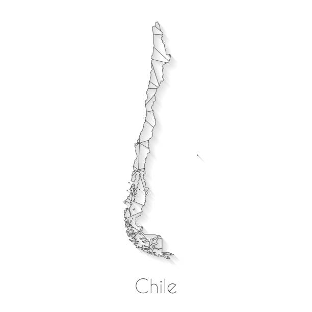 Chile map connection - Network mesh on white background Chile map created with a mesh of thin black lines and a light shadow, isolated on a blank background. Conceptual illustration of networks (communication, social, internet, ...). Vector Illustration (EPS10, well layered and grouped). Easy to edit, manipulate, resize or colorize. chile map stock illustrations