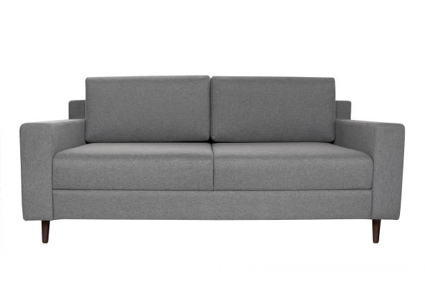 istock Modern grey fabric sofa isolated on white background. Strict style furniture 1179334332