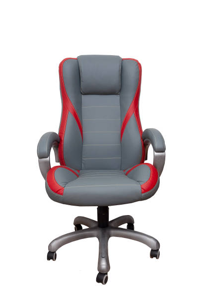 istock Grey leather office chair with red stripes isolated on white background 1179334411