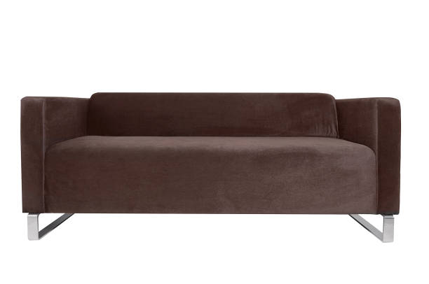istock Modern brown fabric sofa isolated on white background. couch with unusual metal legs. strict style of furniture 1179334451