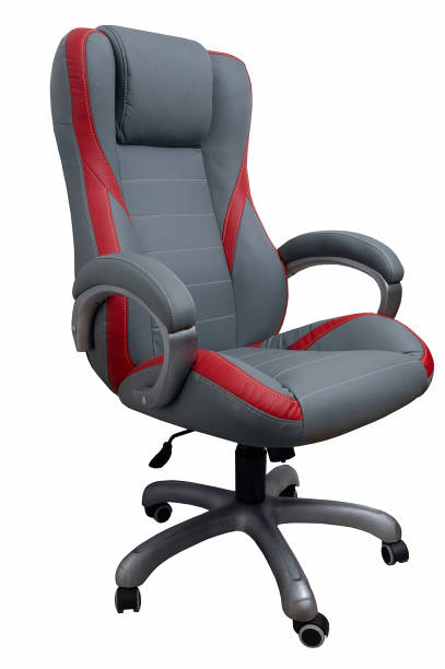 istock Grey leather office chair with red stripes isolated on white background 1179334472