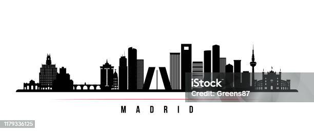 Striscione Orizzontale Skyline Di Madrid Silhouette In Bianco E Nero Di Madrid Spagna Modello Vettoriale Per Il Progetto - Immagini vettoriali stock e altre immagini di Madrid