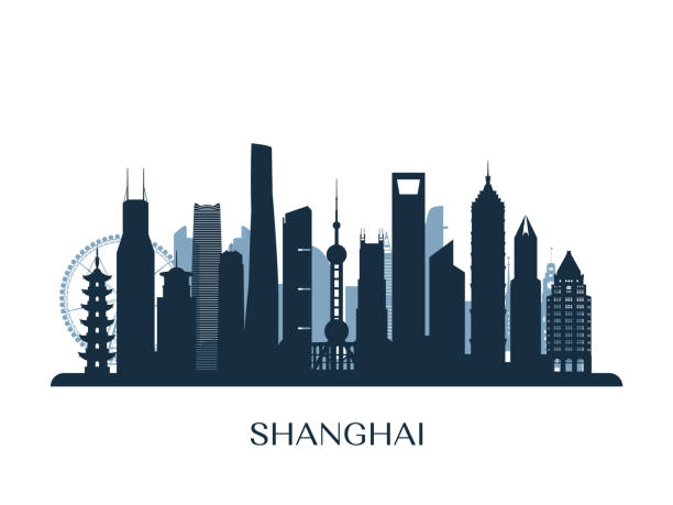 kuvapankkikuvitukset aiheesta shanghain taivaanranta, yksivärinen siluetti. vektorikuva. - shanghai